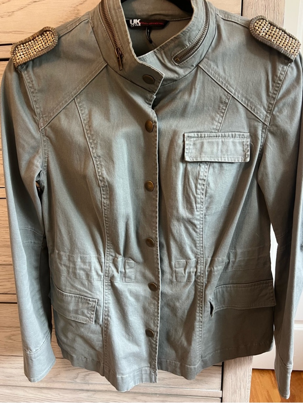 French Connection Olive Green Utility Jacket with Embellished Epaulettes